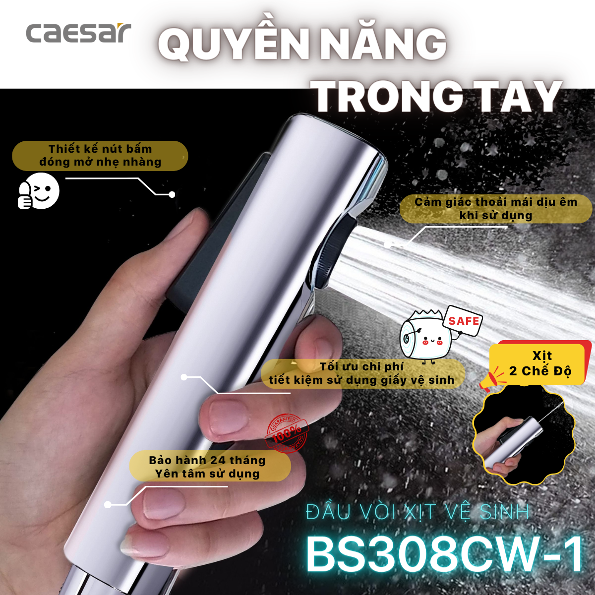 Đầu vòi xịt vệ sinh Caesar BS308CW-1