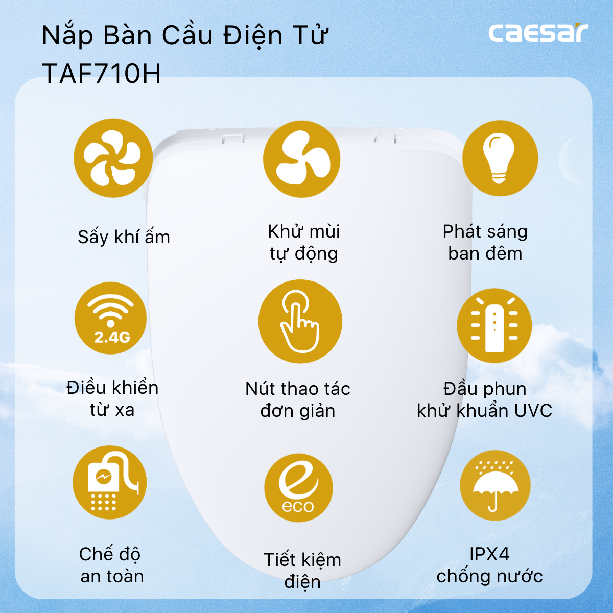 Bàn Cầu một khối kết hợp với nắp điện tử Caesar C1375F/TAF710H
