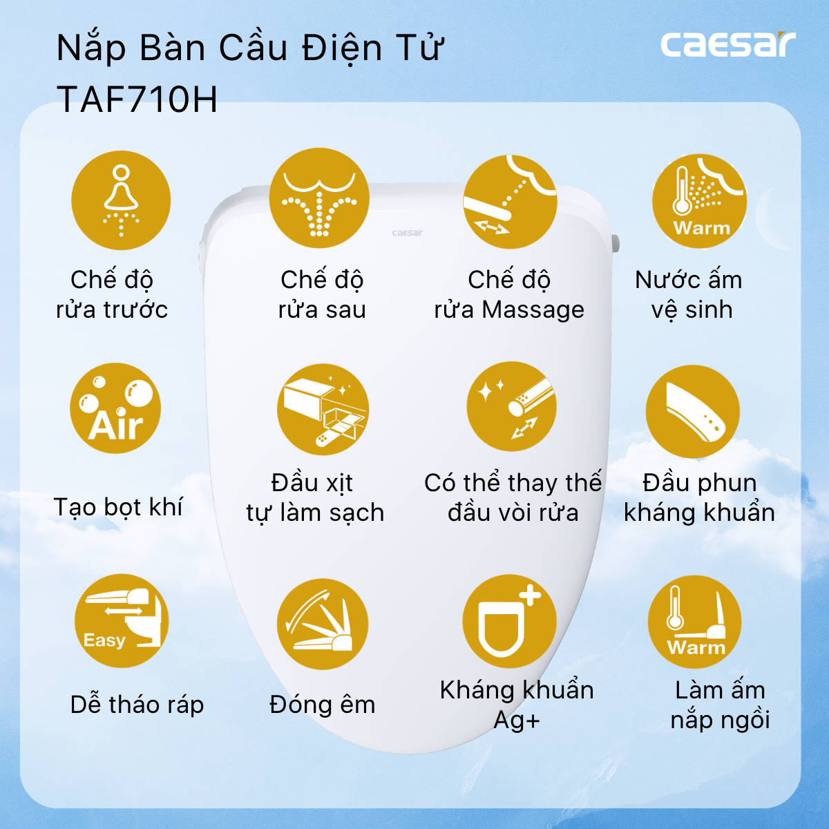Bàn Cầu một khối kết hợp với nắp điện tử Caesar C1375F/TAF710H