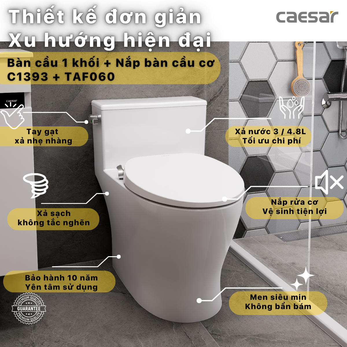 Bàn cầu kết hợp nắp cơ đa năng Caesar C1393F/TAF060