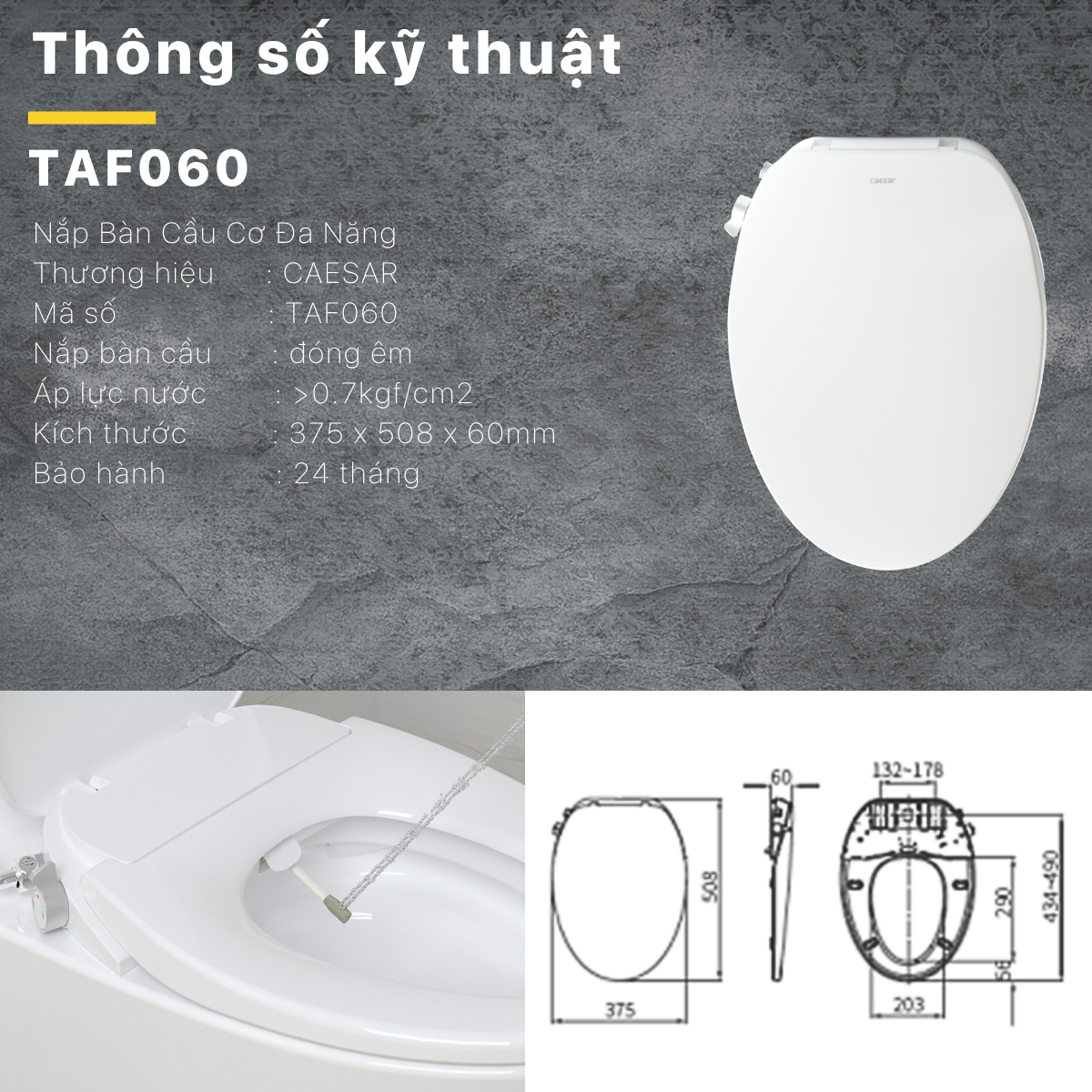 Bàn cầu kết hợp nắp cơ đa năng Caesar C1393F/TAF060
