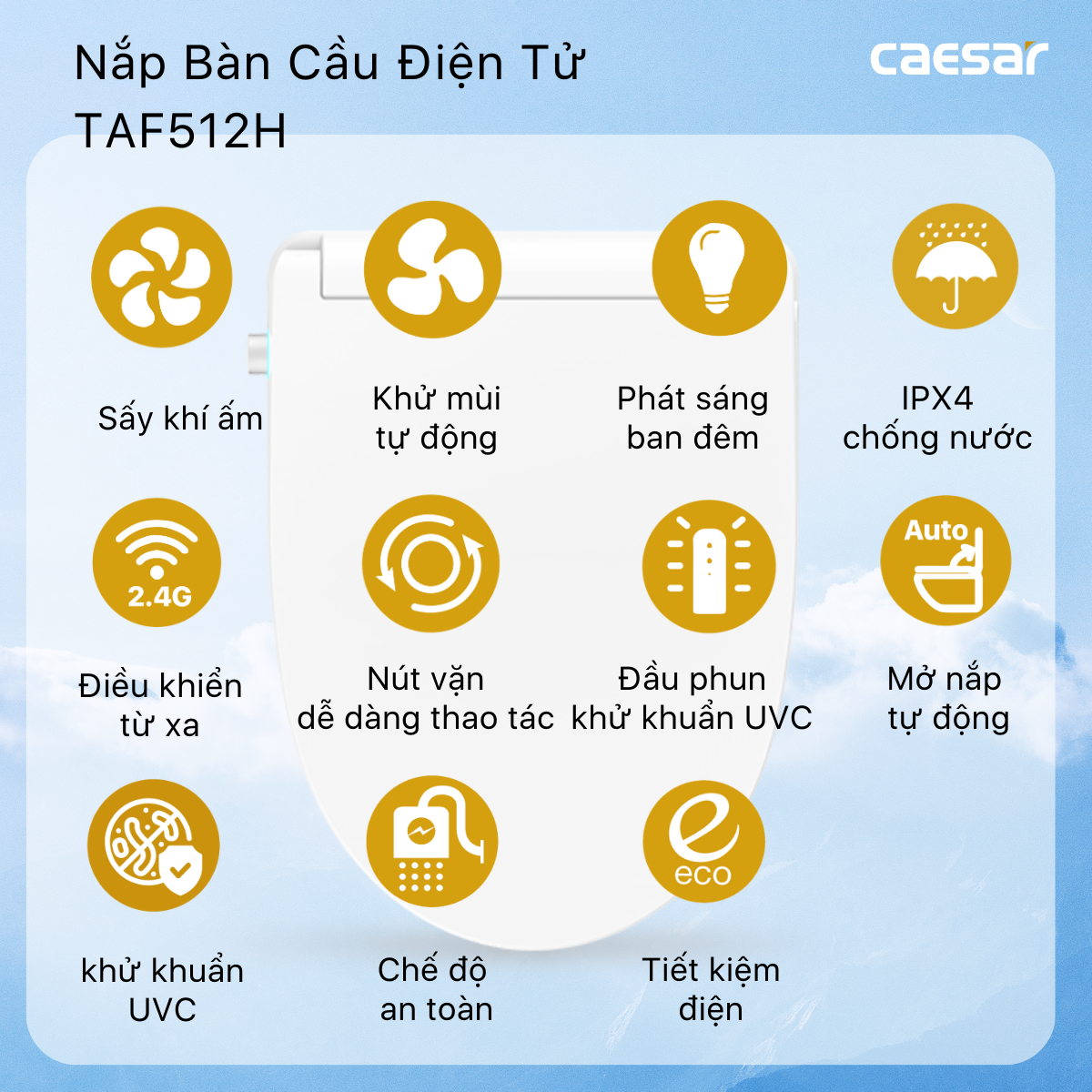 Bàn Cầu Một Khối kết hợp nắp điện tử Caesar C1393F/TAF512H