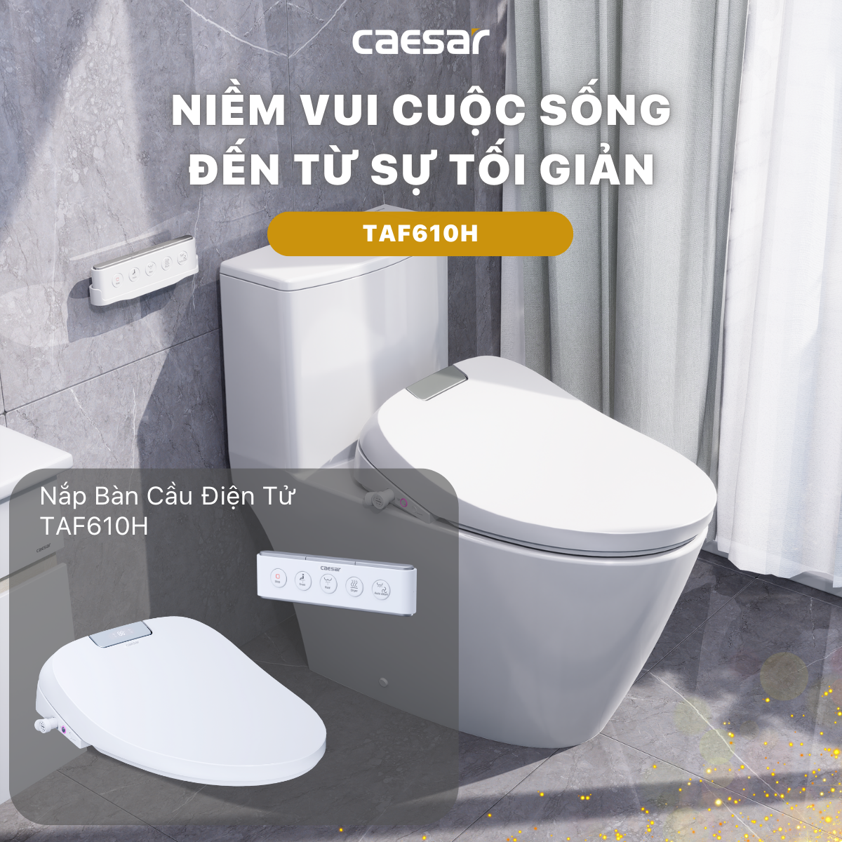 Bàn Cầu Một Khối kết hợp nắp điện tử Caesar C1395F/TAF610H