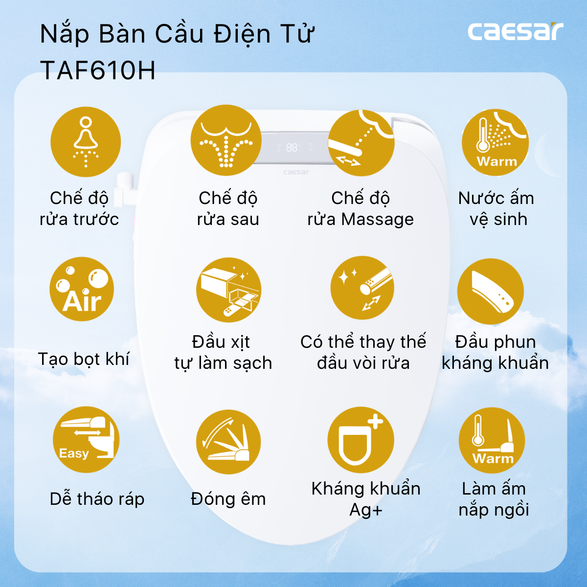 Bàn Cầu Một Khối kết hợp nắp điện tử Caesar C1395F/TAF610H
