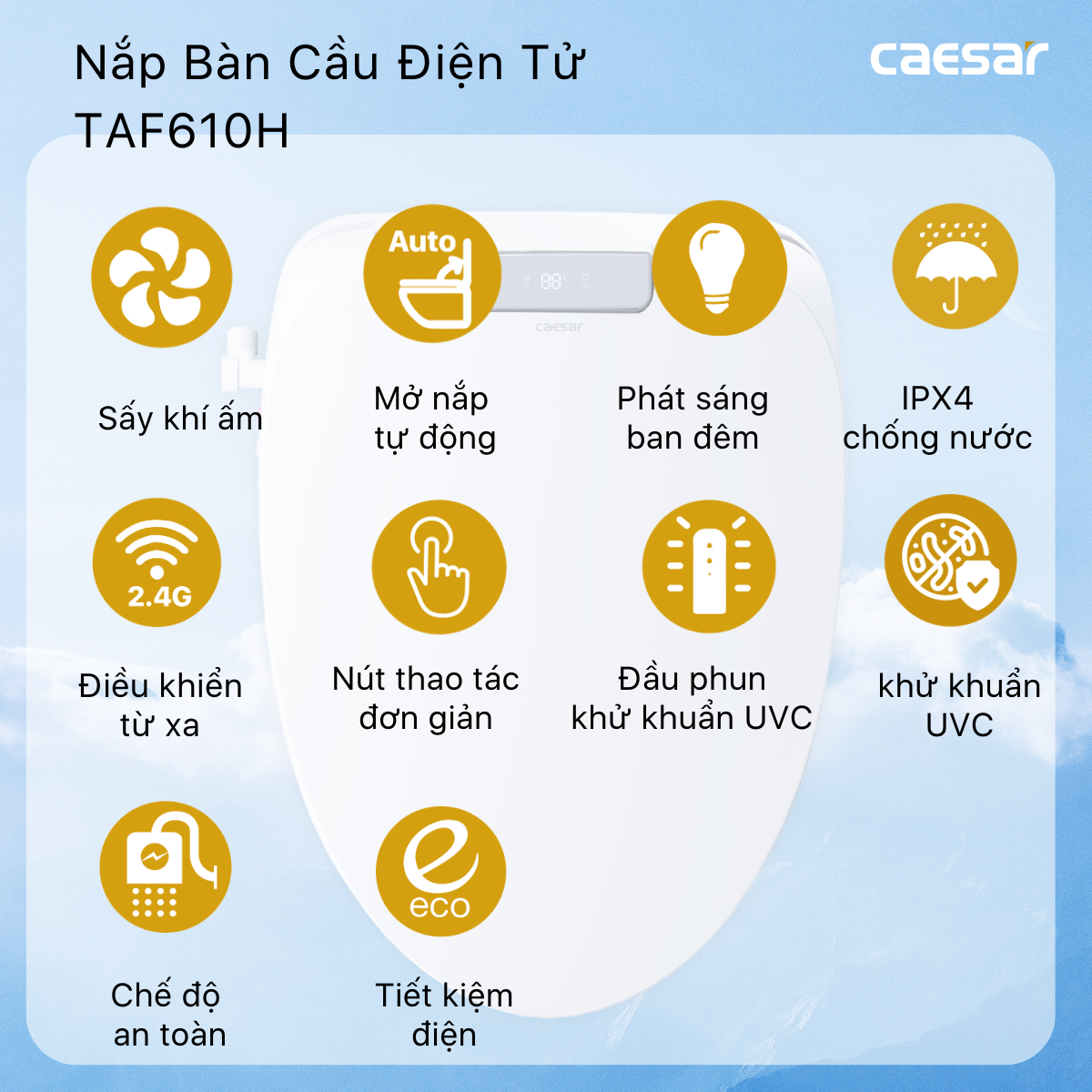 Bàn Cầu Một Khối kết hợp nắp điện tử Caesar C1395F/TAF610H