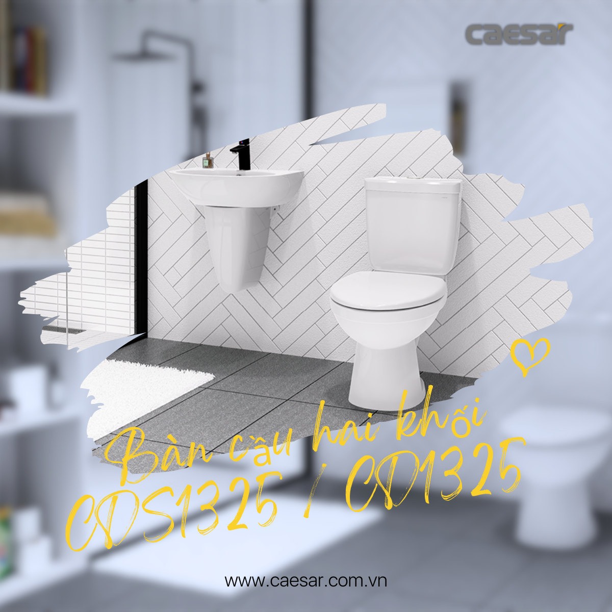 Bàn Cầu hai khối kết hợp với nắp điện tử Caesar CD1325/TAF512H