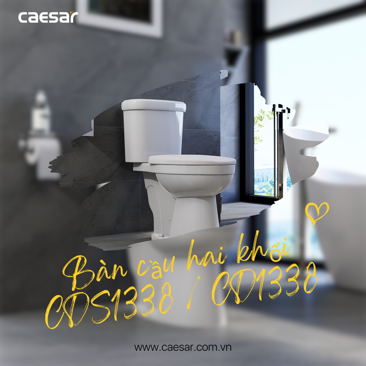 Bàn Cầu hai khối kết hợp với nắp điện tử Caesar CD1338/TAF512H