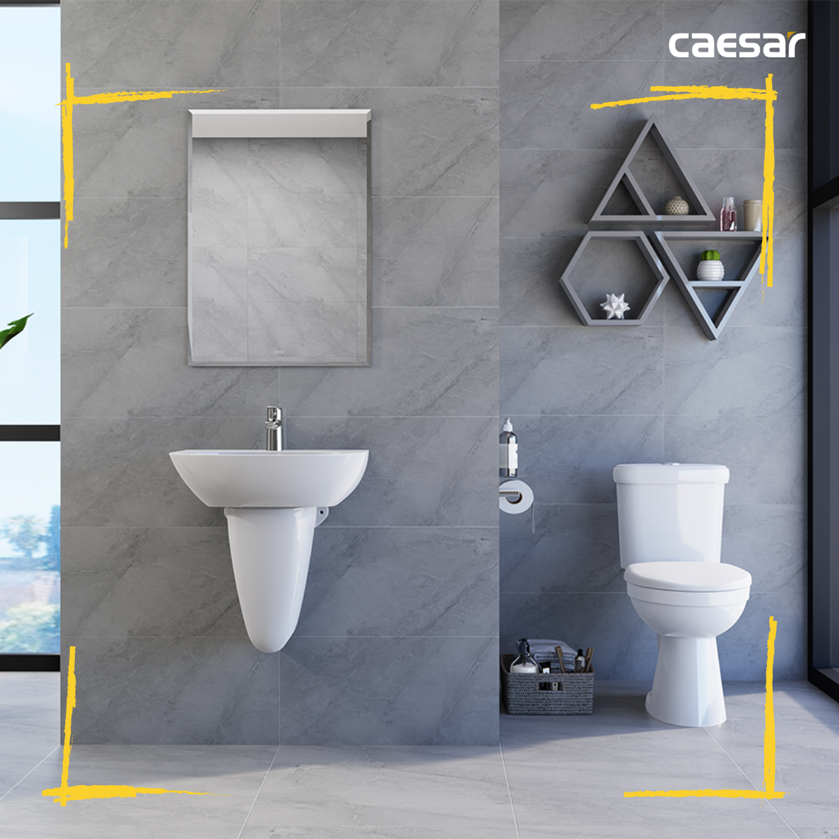 Bàn Cầu hai khối kết hợp với nắp điện tử Caesar CD1338/TAF512H