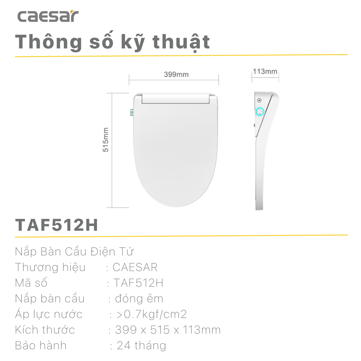 Bàn Cầu hai khối kết hợp nắp Thông Minh Caesar CD1341/TAF512H