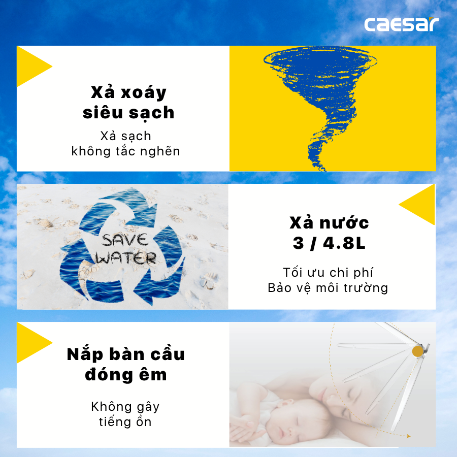 Bàn cầu kết hợp nắp cơ đa năng Caesar CD1342/TAF060