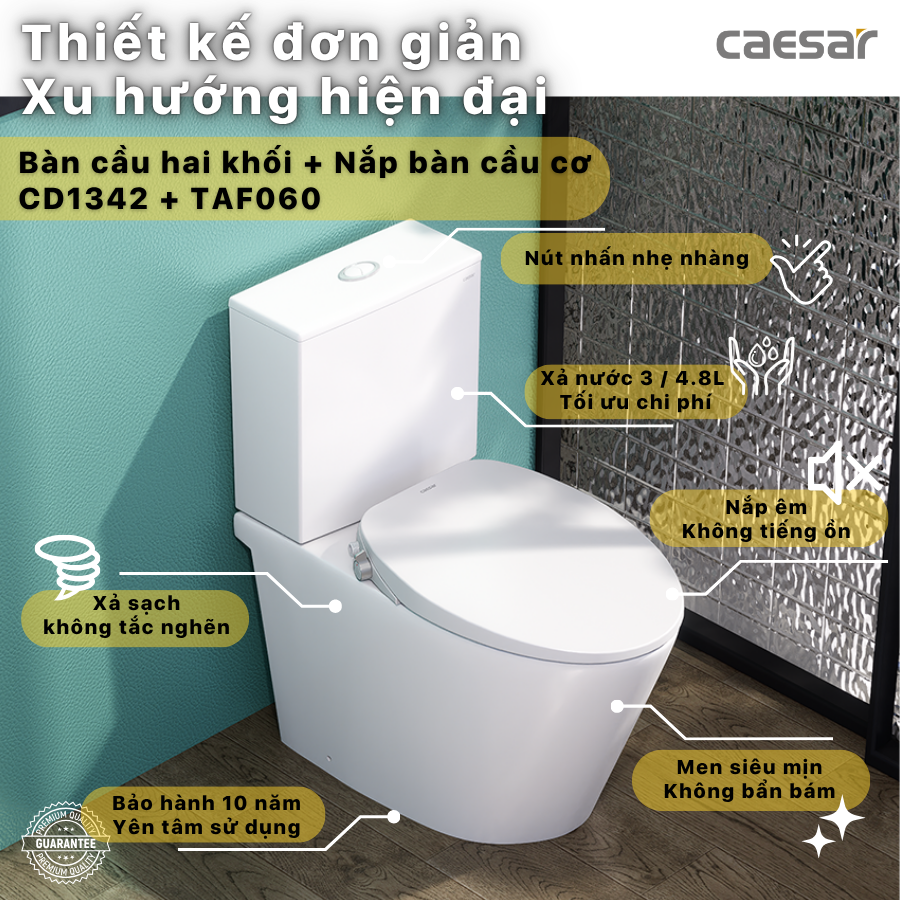 Bàn cầu kết hợp nắp cơ đa năng Caesar CD1342/TAF060