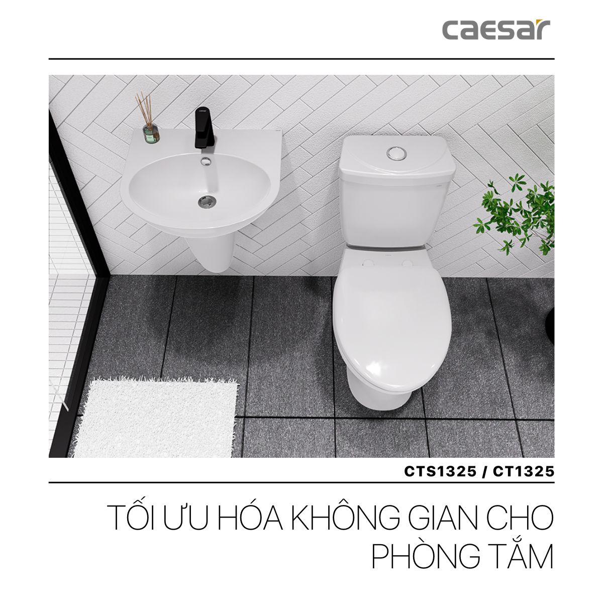 Bàn Cầu hai khối kết hợp với nắp điện tử Caesar CT1325/TAF512H