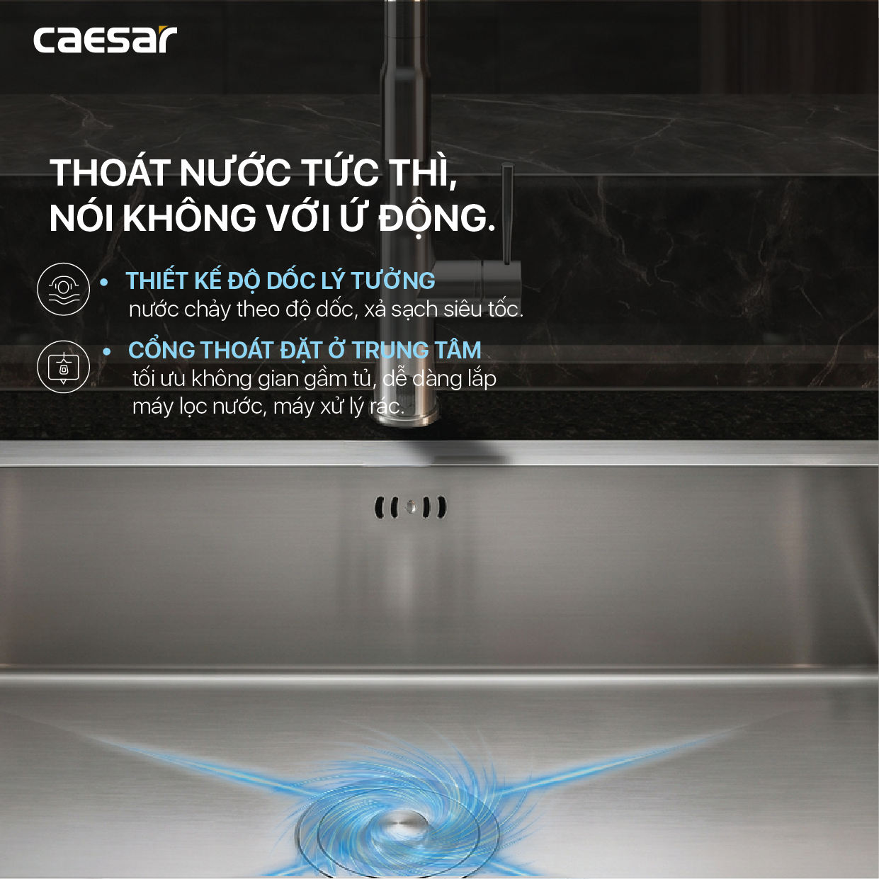 Chậu rửa chén inox 1 hộc âm viền Caesar KSH11H060SX