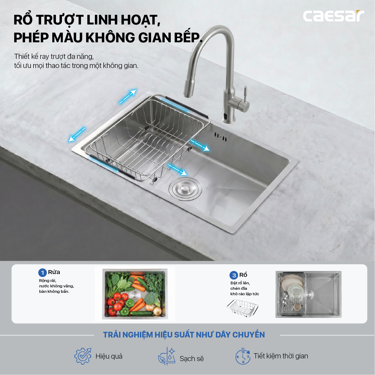 Chậu rửa chén inox 1 hộc âm viền Caesar KSH11H060SX