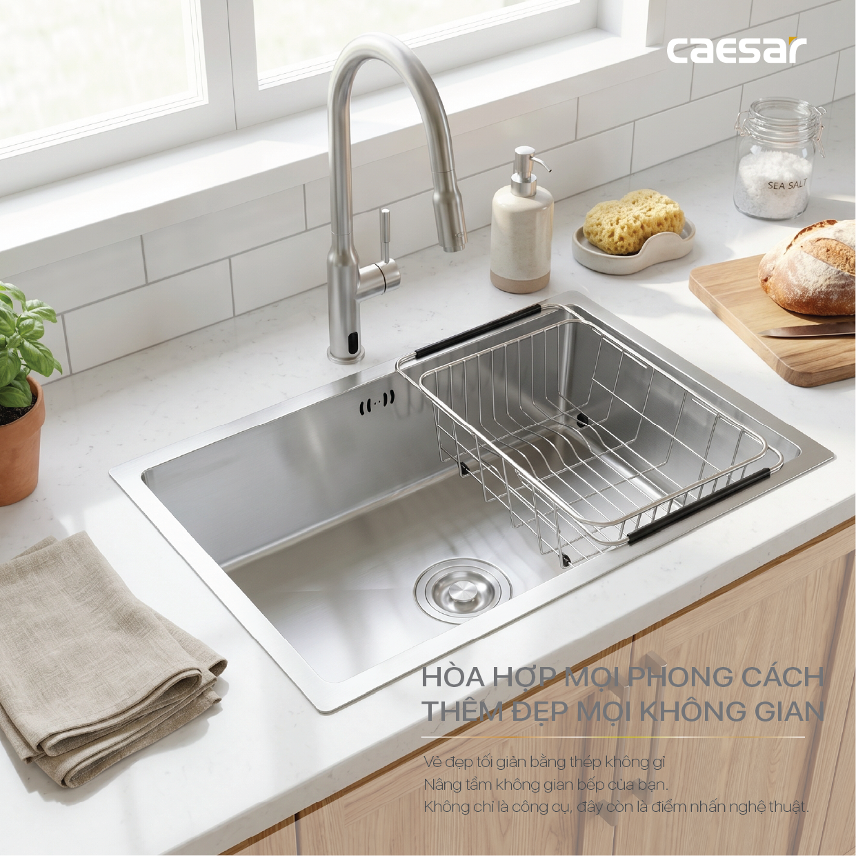 Chậu rửa chén inox 1 hộc âm viền Caesar KSH11H060SX