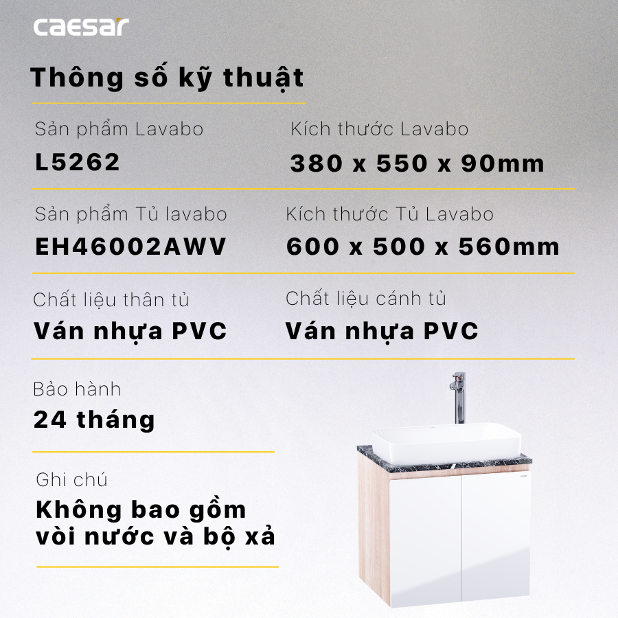 Lavabo kết hợp tủ treo Caesar L5262/EH46002AWV