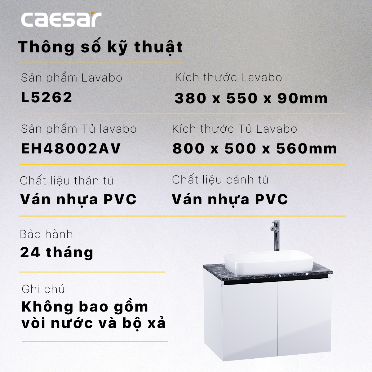 Lavabo kết hợp tủ treo Caesar L5262/EH48002AV