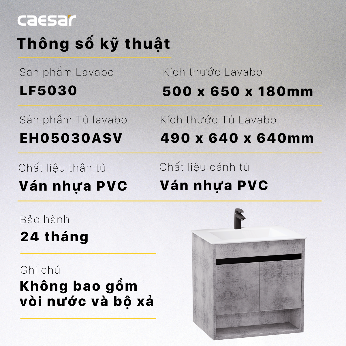 Lavabo kết hợp tủ treo Caesar LF5030/EH05030ASV