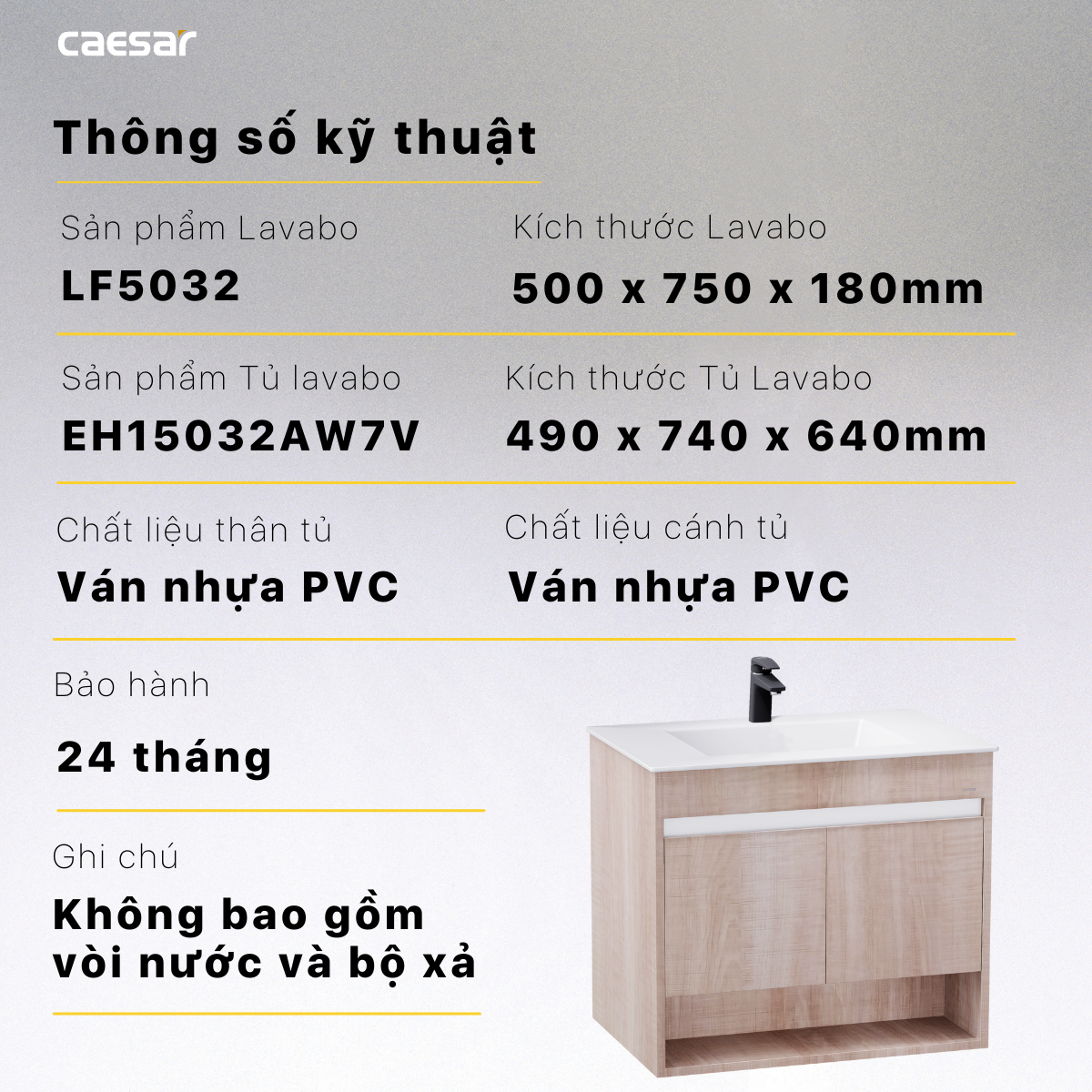 Lavabo kết hợp tủ treo Caesar LF5032/EH15032AW7V