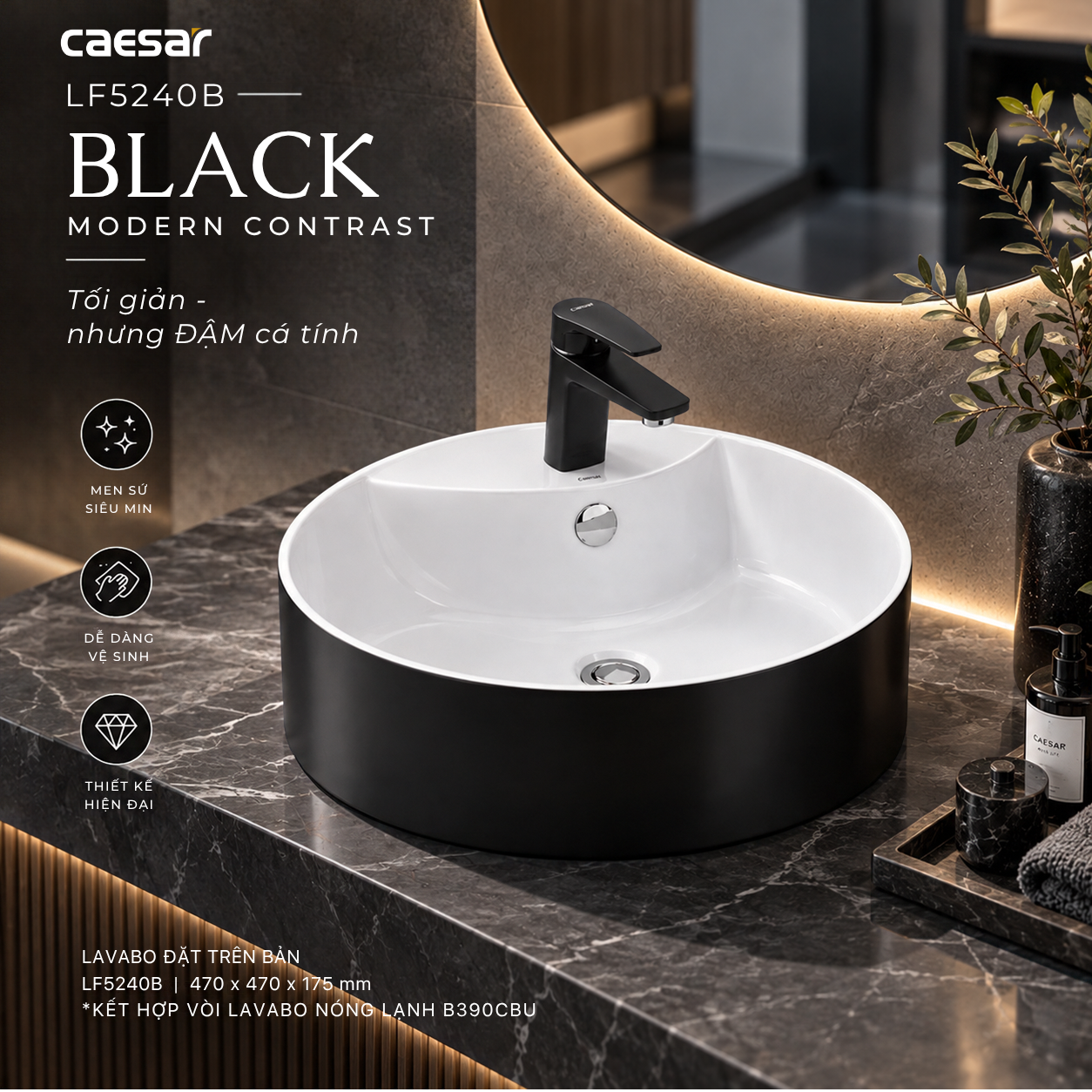 Lavabo Đặt Trên Bàn Caesar LF5240B