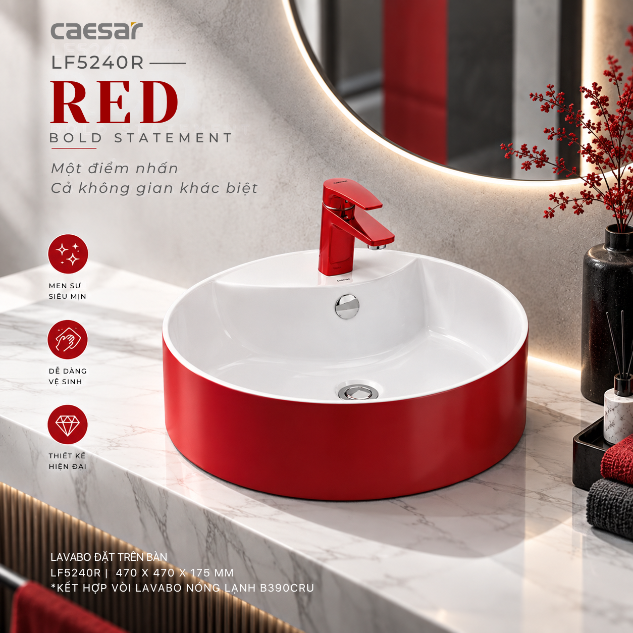 Lavabo Đặt Trên Bàn Caesar LF5240R