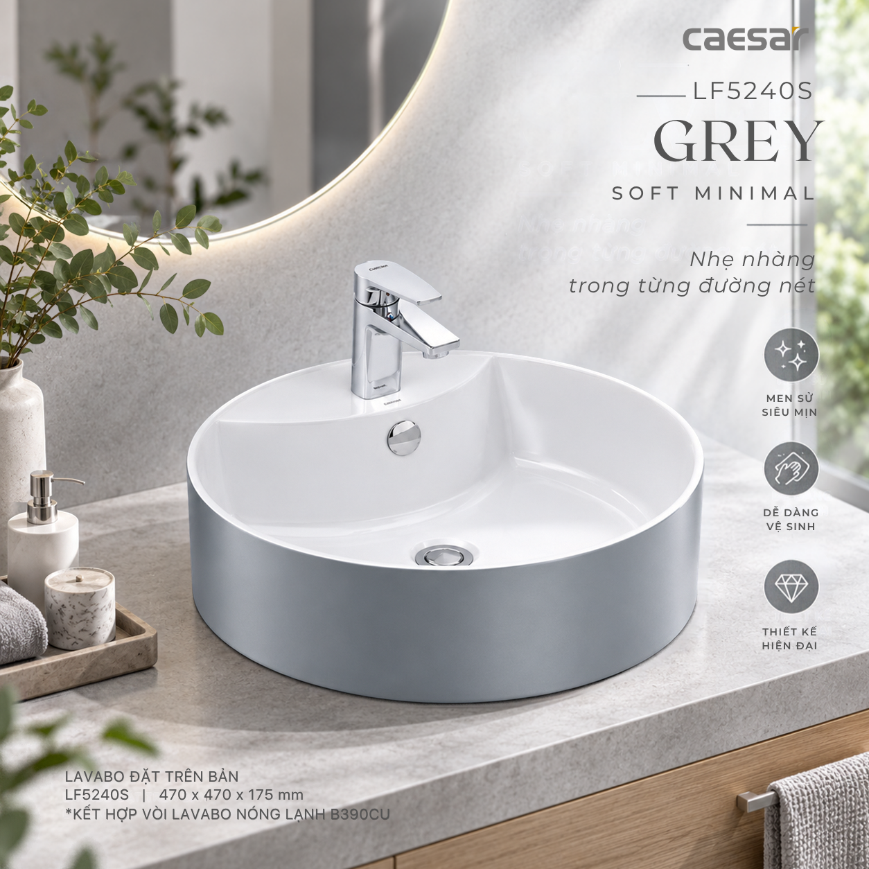 Lavabo Đặt Trên Bàn Caesar LF5240S