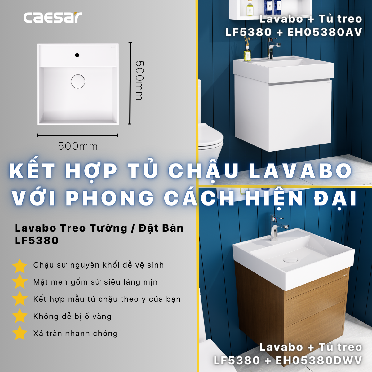 Lavabo treo tường / Lavabo đặt trên bàn Caesar LF5380