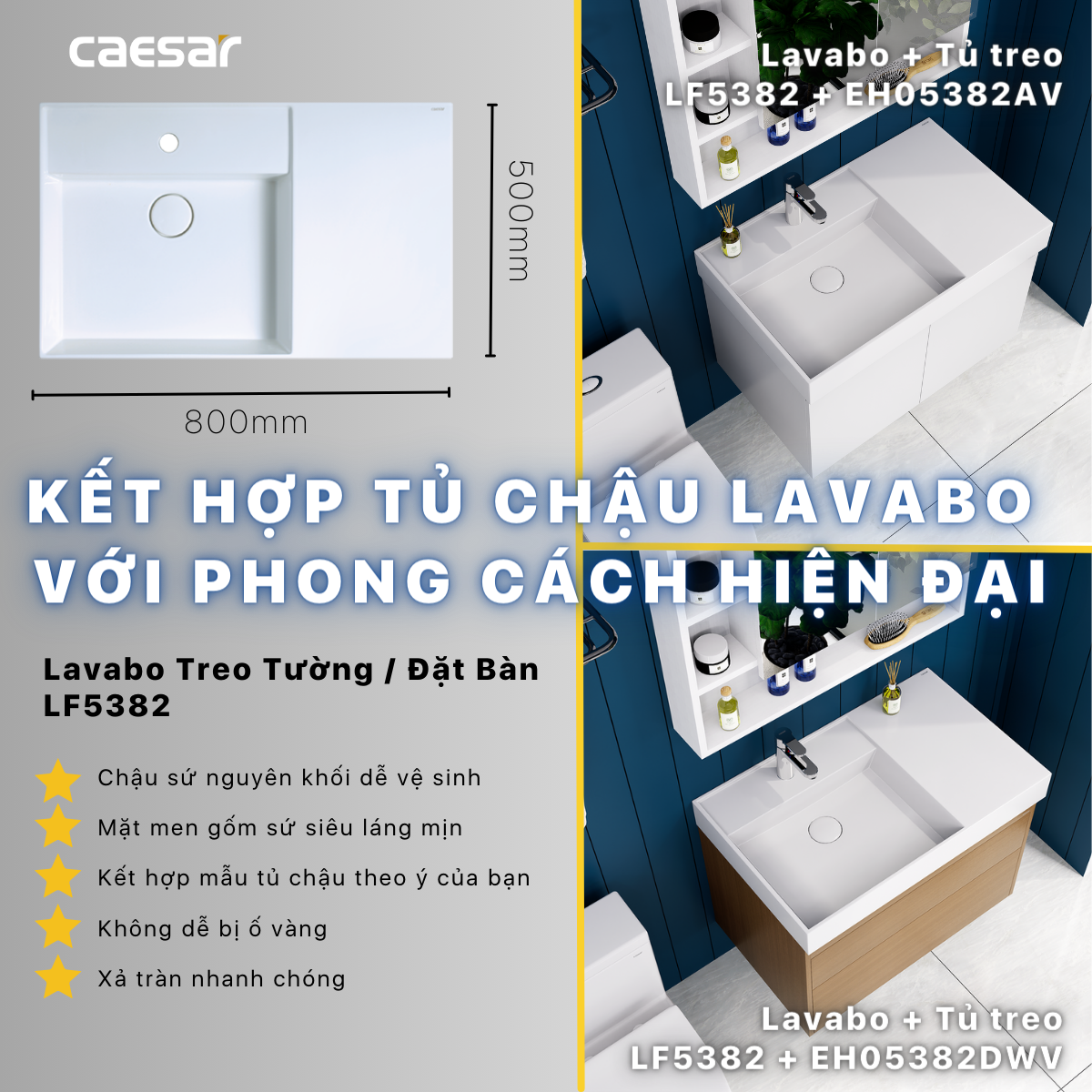 Lavabo treo tường / Lavabo đặt trên bàn Caesar LF5382