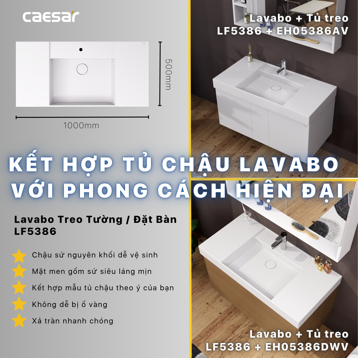 Lavabo treo tường / Lavabo đặt trên bàn Caesar LF5386