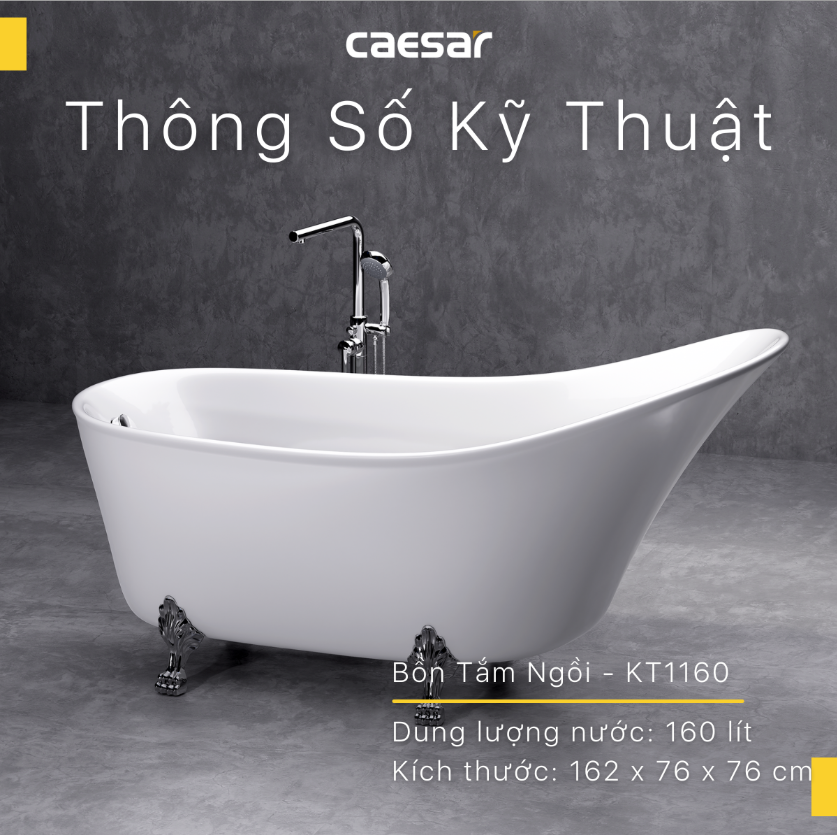Bồn tắm nằm Caesar có chân có yếm KT116 bon-tam-nam-caesar-co-chan-co-yem-kt116
