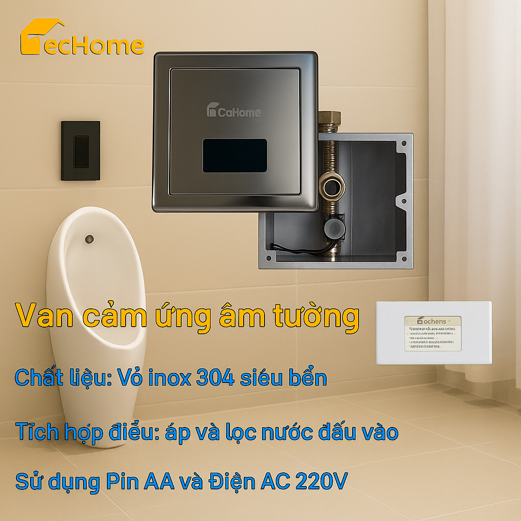Van xả cảm ứng tiểu nam Techome A606 (220V-Pin)